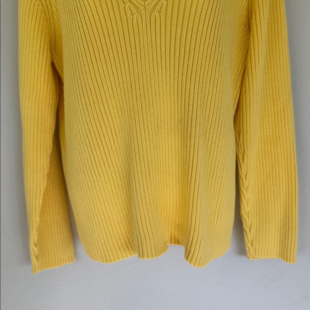 Vintage Y2K Liz Claiborne bright yellow ribbed knit notch neckline sweater large - Picture 4 of 13